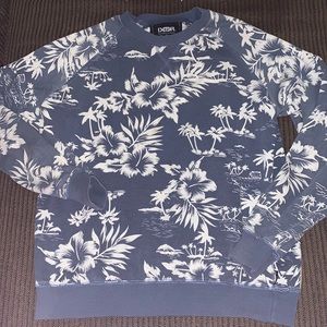 DETERCLOTHING TROPICAL SWEATSHIRT*Blue Grey & White.*Medium*EUC